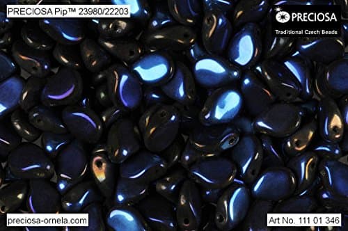 50pcs PIP Beads 7x5mm Pressed Czech Glass, Jet Navy Blue