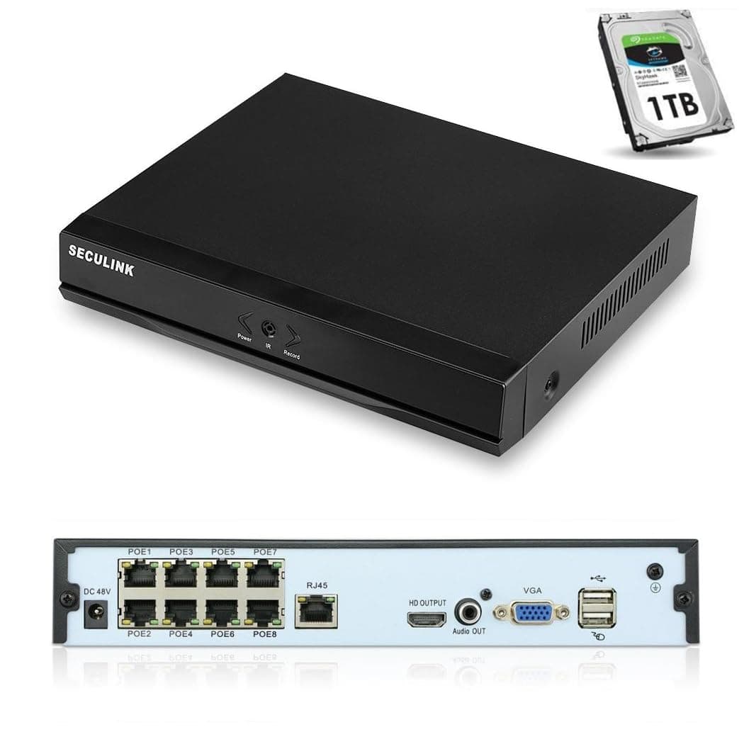 Seculink 8-Channel 4K POE NVR (1080p/3MP/4MP/5MP/8MP) DC48V Network Video Recorder Cloud P2P Remote Access Motion Alert (with Hard Drive)