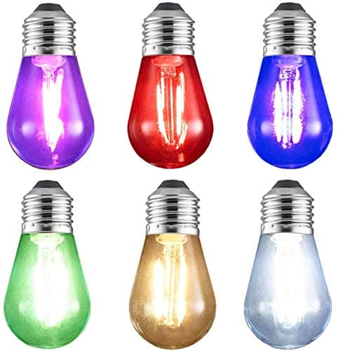 6 Pack Dimmable S14 LED Bulb for String Lights,6 Colors,Replacement Outdoor Bulb String Lights,Shatterproof 0.8W/E26 Screw Base Edison LED Light Bulbs