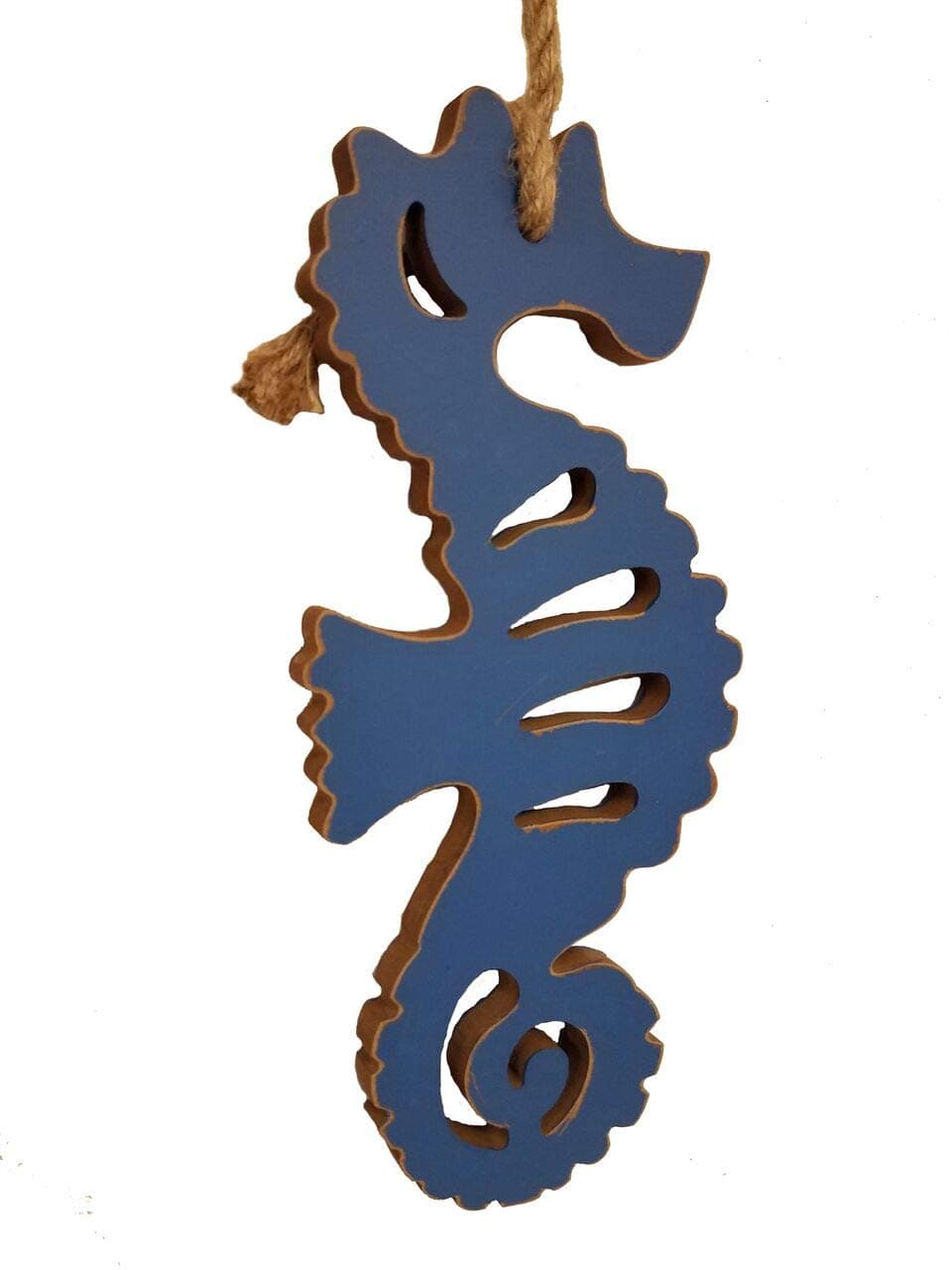 All Seas Imports Unique Wood Nautical Ocean Style Blue Seahorse Wall Decor with Rope Hanger