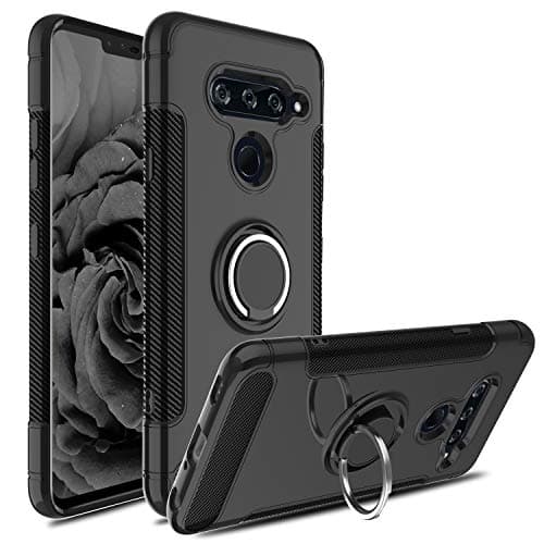 LG V40 Case, LG V40 Thinq Case, Hybrid Dual Layer 360 Degree Rotating Ring Holder Kickstand Case with Magnetic Car Mount Cover-Black