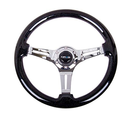 NRG Innovations ST-015CH-BSB Classic Wood Grain Wheel (350mm 3 chrome spokes- Black Sparkled Color)