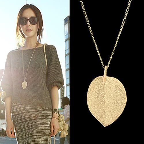 Feelontop Costume Jewelry Gold Color Alloy Leaf Design Pendant Necklace for Women with Jewelry Pouch