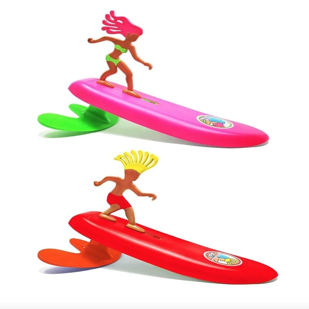 Surfer Dudes Classic Bundle - Bali Bobbi and Costa Rica Rick - Wave Powered Mini-Surfer and Surfboard Beach Toy