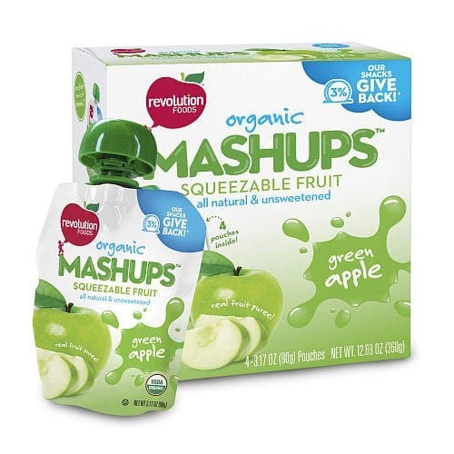 Revolution Organic Bsby Food Squeezable Fruit Green Apple Mashups 3.17 oz - 4 Pack