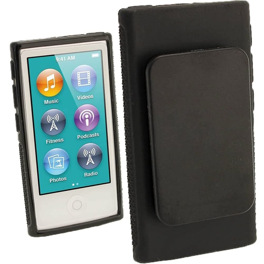 Black 'Clip'n'Go' Durable Crystal Gel Skin (TPU) Case Cover for Apple iPod Nano 7th Generation 7G 16GB with Integrated Sports Clip + Screen Protector