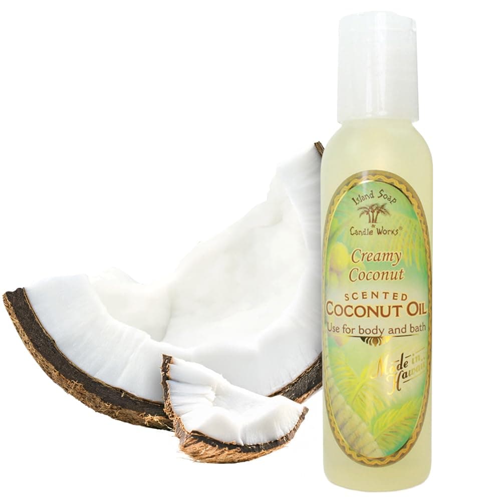 Island Soap & Candle Works Creamy Coconut Oil – Soothing Blend of Pure & Fractionated Coconut Oil – Light Coconut Scent – Ideal for Massage, Bath & Dry Skin – 4 oz