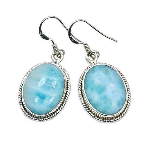Stunning Sterling Silver Rare Genuine Dominican Natural Larimar Dangle Earrings