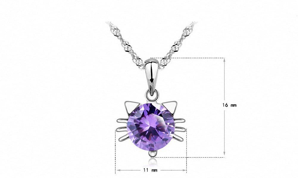 zirconia bridal Lady Silver necklace CZ rhinestone Amethyst Cat Necklace Pendant for promise