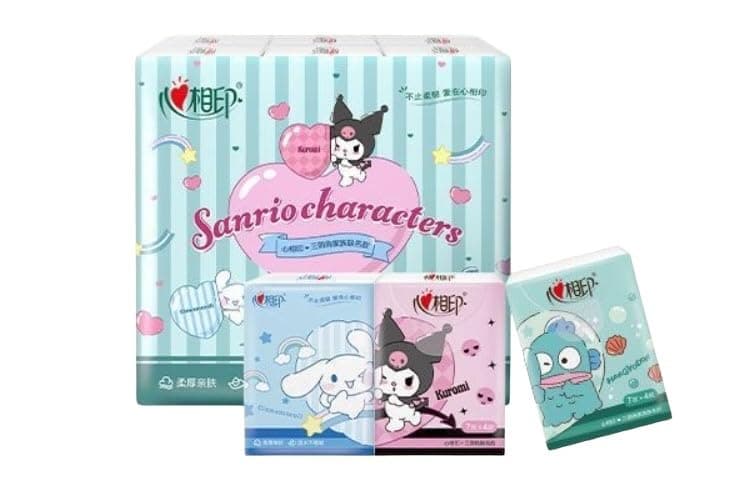 ZQBIEE Pocket Tissue with Kuromi Theme (Pack of 12pcs, 7 Pulls Per Pack, 84 Sheets, 4 Ply)