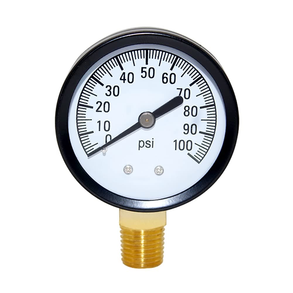 Pressure Gauge 0 to 100 PSI Brass 1/4" Male NPT Thread Lower Mount, Multiple Function