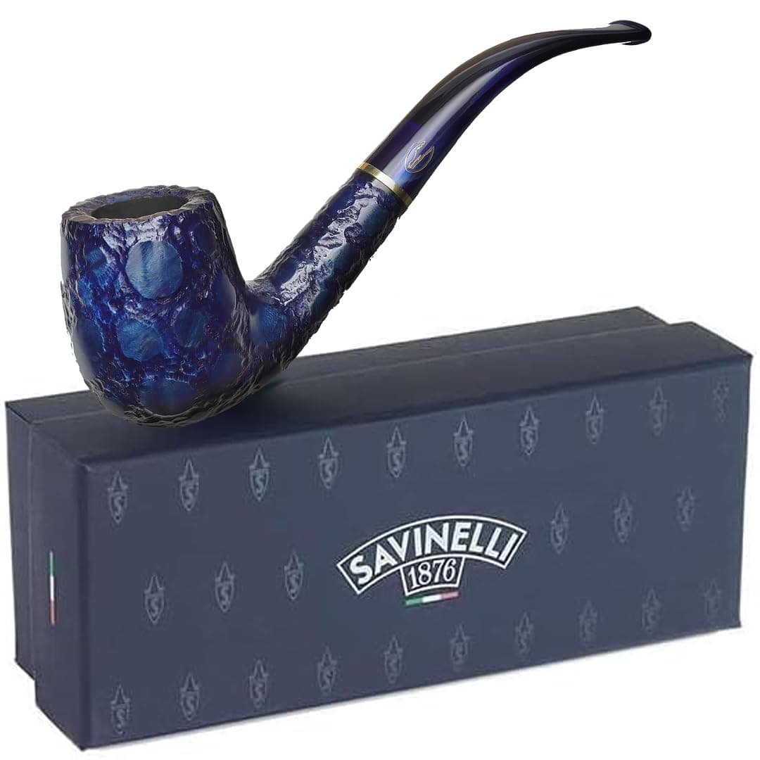 Savinelli Pipes Alligator Collection 606 KS Bent Billiard - Colorful Hand Stained Italian Wood Briar Pipe, Handmade in Italy, 6mm (Blue)