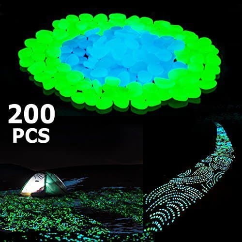 Stripsun Glow in the Dark Pebbles, [200pcs] Outdoor Glow Rocks Stones for Fairy Garden, Walkways, Driveway, Path, Fish Tank Aquarium DIY Decorations Gravel