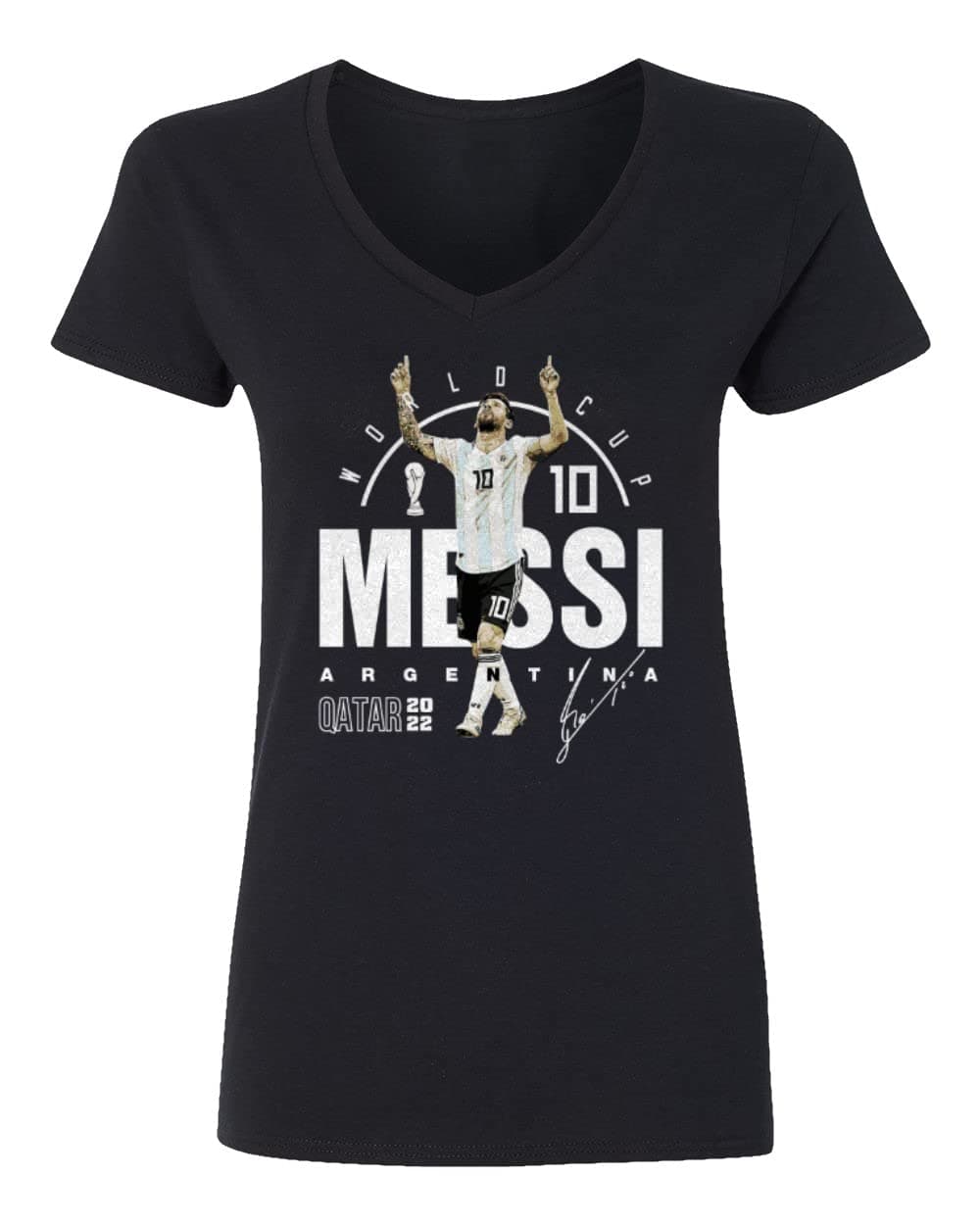 World Soccer 2022 Messi 10 Argentina Fans Ladies' V-Neck Tshirt