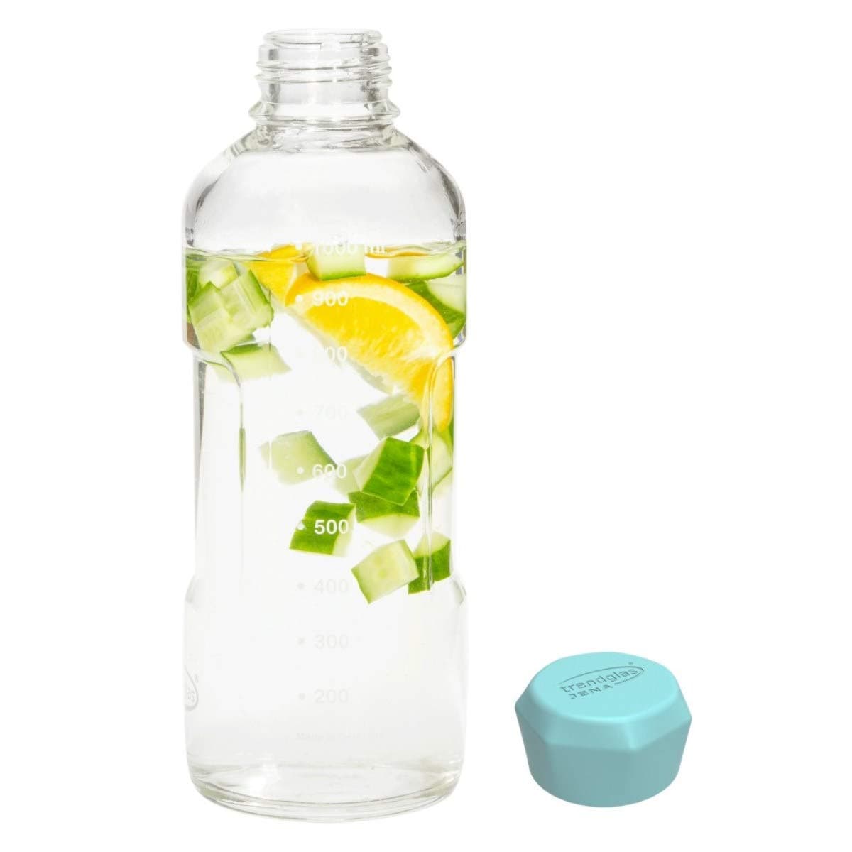 Trendglas Jena Borosilicate Glass Bottle with Scale Blue Cap 1000 ml