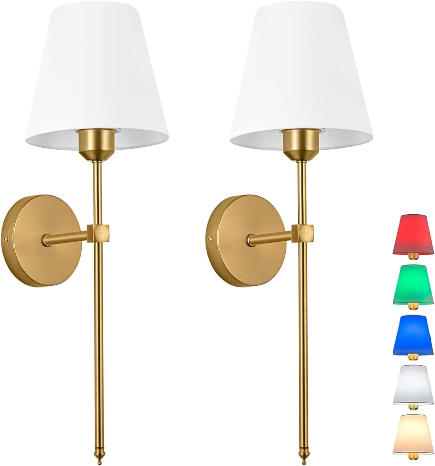 Battery Operated Wall Light Set of 2，Fabric Wall Sconce Adjustable Angle Lighting not Hardwired Fixture，with Remote Dimmable LED Bulb for Farmhouse Interior Wall Decor (Color : Gold)