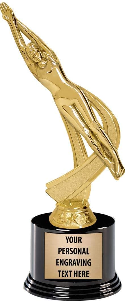 Crown AwardsSwimming Trophies with Custom Engraving, 7.25" Personalized Backstroke Female Swim Trophy On Deluxe Round Base Prime