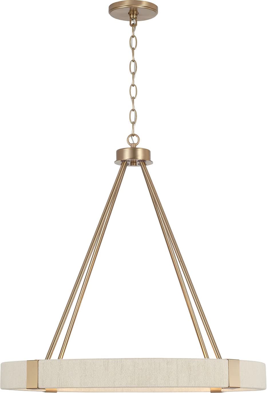 Capital Lighting 449841MA Delaney Modern Hand-Wrapped Rope Round Chandelier, 4-Light 240 Total Watts, 26" H x 26" W, Matte Brass