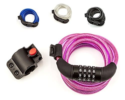 SafeBest Bike Lock, Combination Cable Bicycle Lock, Resettable. Black, Blue, Pink, and White Colors Available. Most Popular 6-Foot Length Safest Lightweight Lock. Best Value Bike Lock Cable.