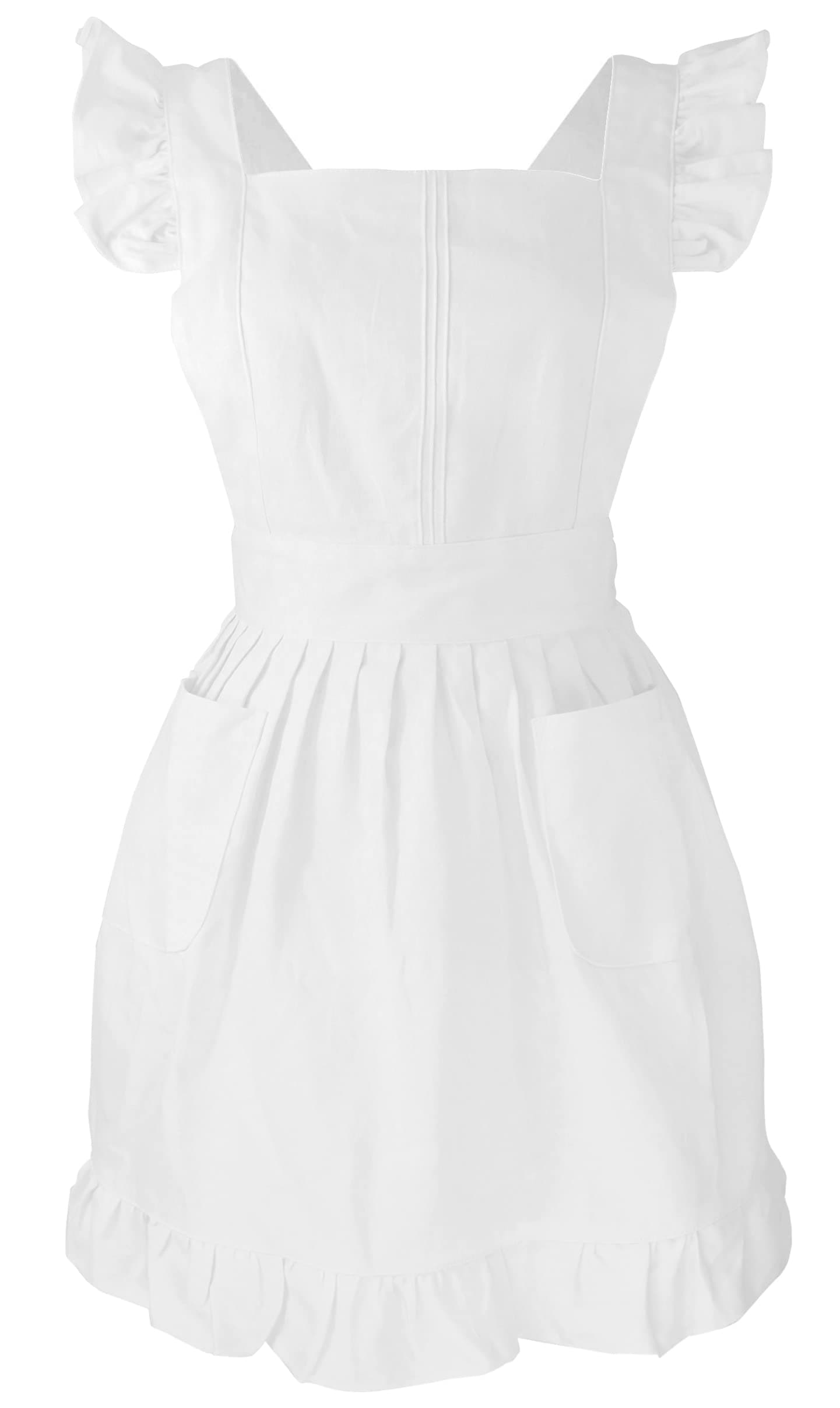 Kids Retro Adjustable Ruffle Apron Kitchen Baking Maid Costume (White)