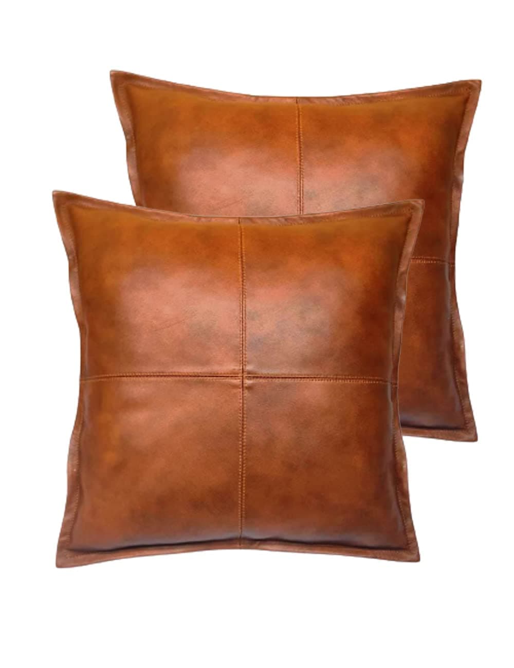 TOMJACK Lambskin Leather Pillow Cover - Decorative Sofa Cushion Case - Throw Covers for Living Room & Bedroom, 16" x 16" - Antique Brown Box Pack of 2