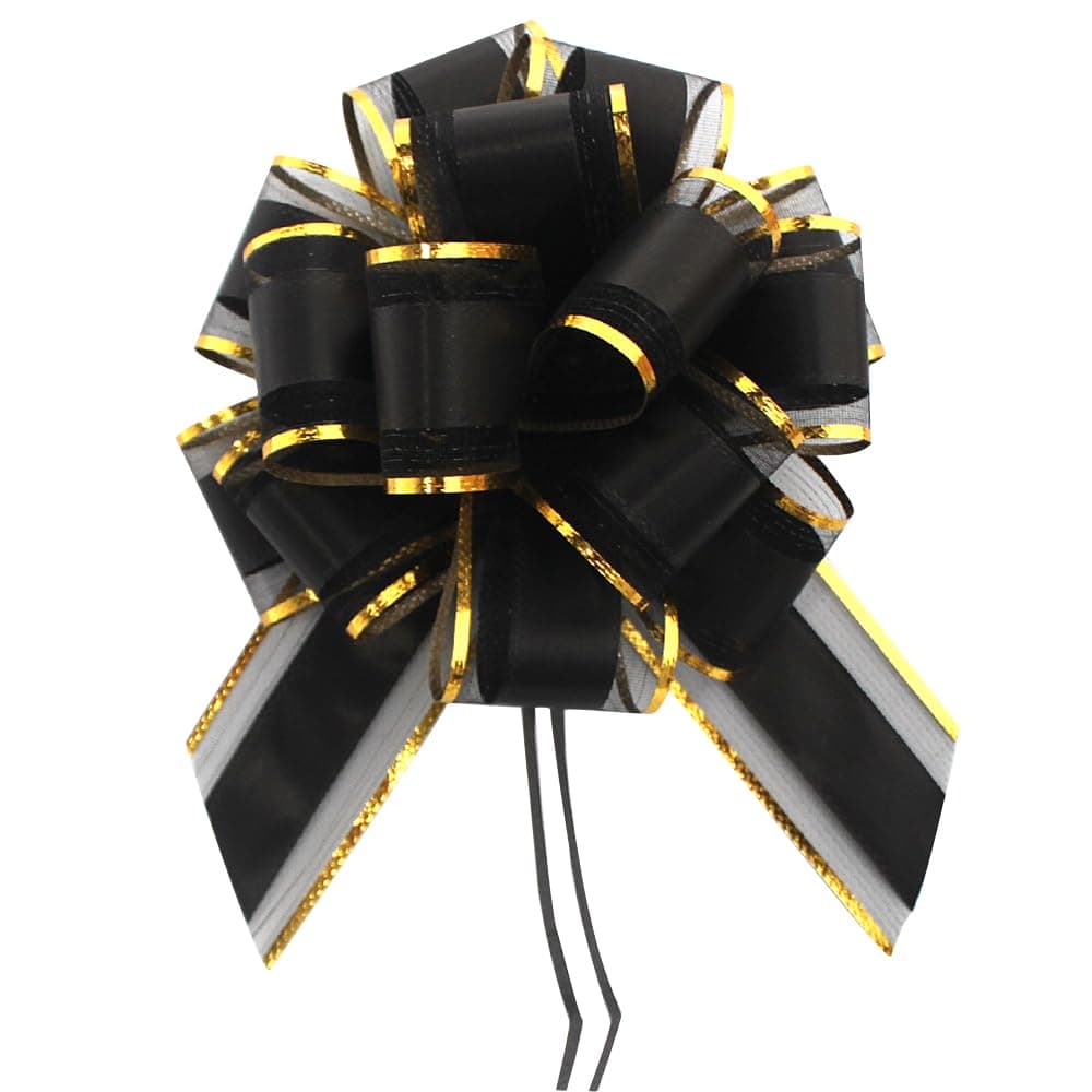 6 Pieces Black Bows for Gift Wrapping Pull Bow Ribbon Pull Bows for Christmas Wedding Baskets Valentine's Day Bows 6 inch Pull Bow for Gift Wrapping (Black)