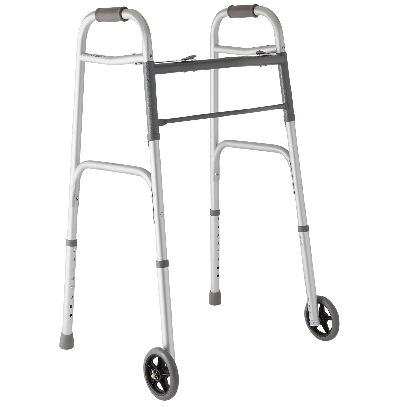 Medline Two-Button Folding Walker with Wheels, Metallic, 1 Count