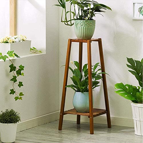 Purenity Portable Plant Stand Bamboo Display Shelf with Free Gloves and Tools (Brown)
