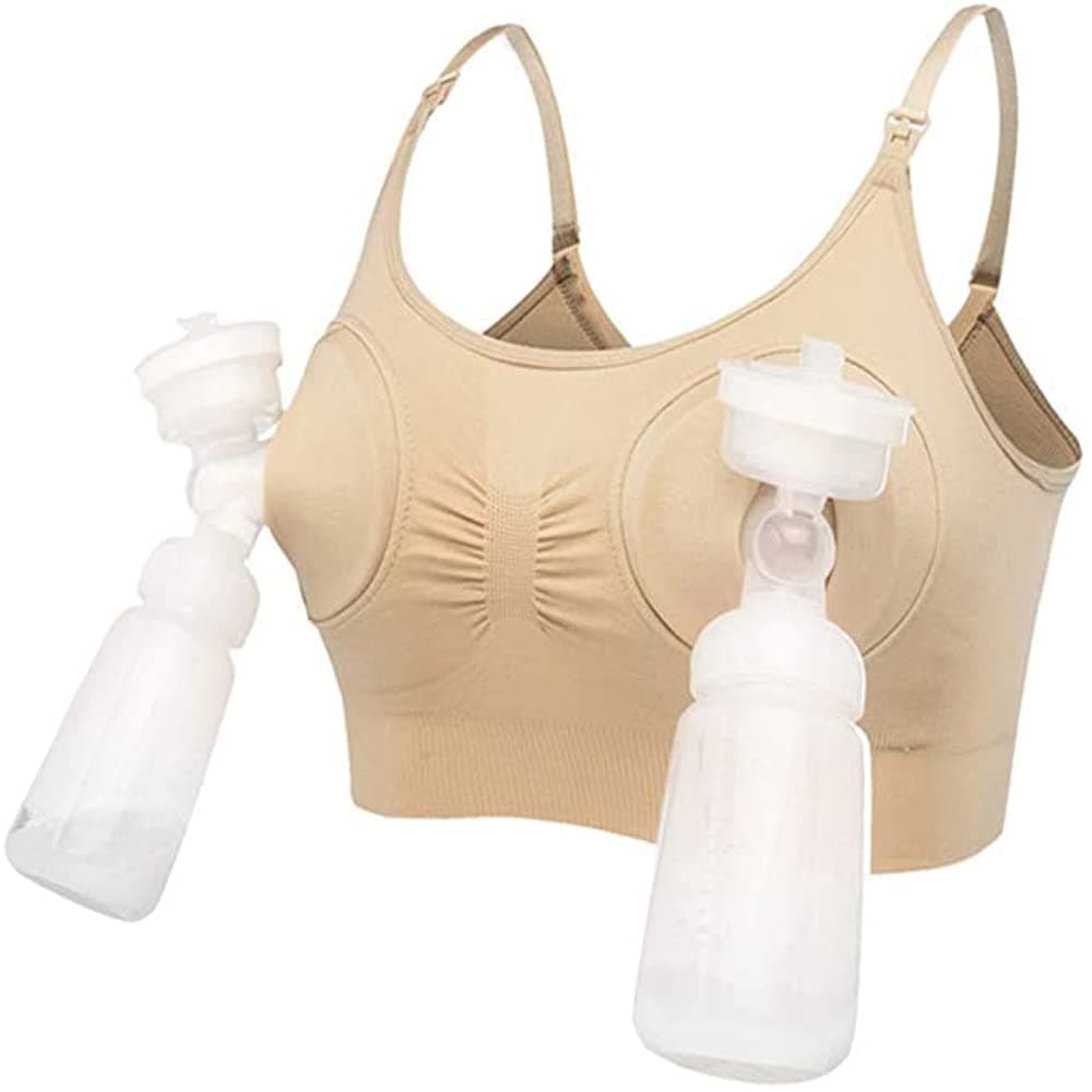 Homarket Breast-Pumps Holding Nursing Bra,Hands Free Pumping Bra,Suitable for Breastfeeding-Pumps Beige（Large）