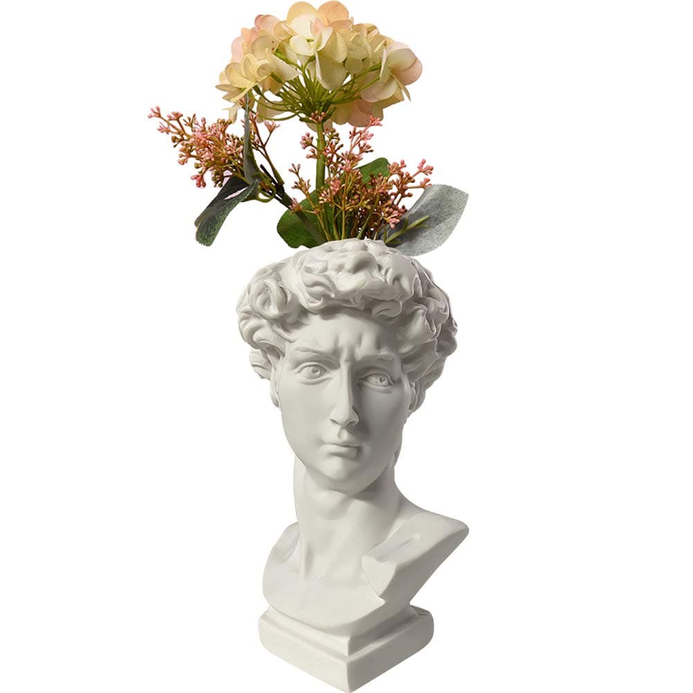Indoor Outdoor Heads Planter Resin Succulent Planter Vase Greek Statue Planter David Sculpture Figure Home Garden Decor White 6.1 inches