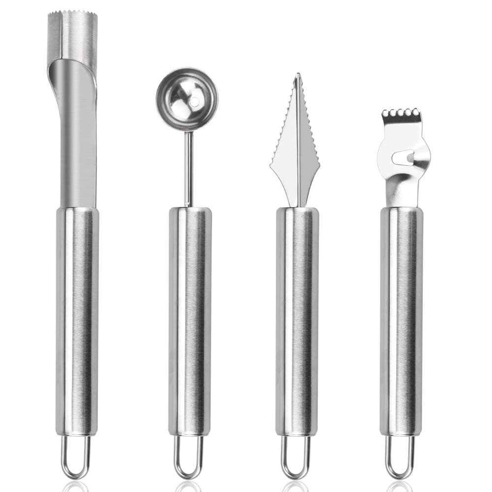 4 in 1 Stainless Steel Fruit Tool Set with Watermelon Baller, Peeler, Seed Remover & Grater - Multifunctional Kitchen Gadget for Fruit Carving, Melon Baller, Avocado Cutter & Vegetable Slicer