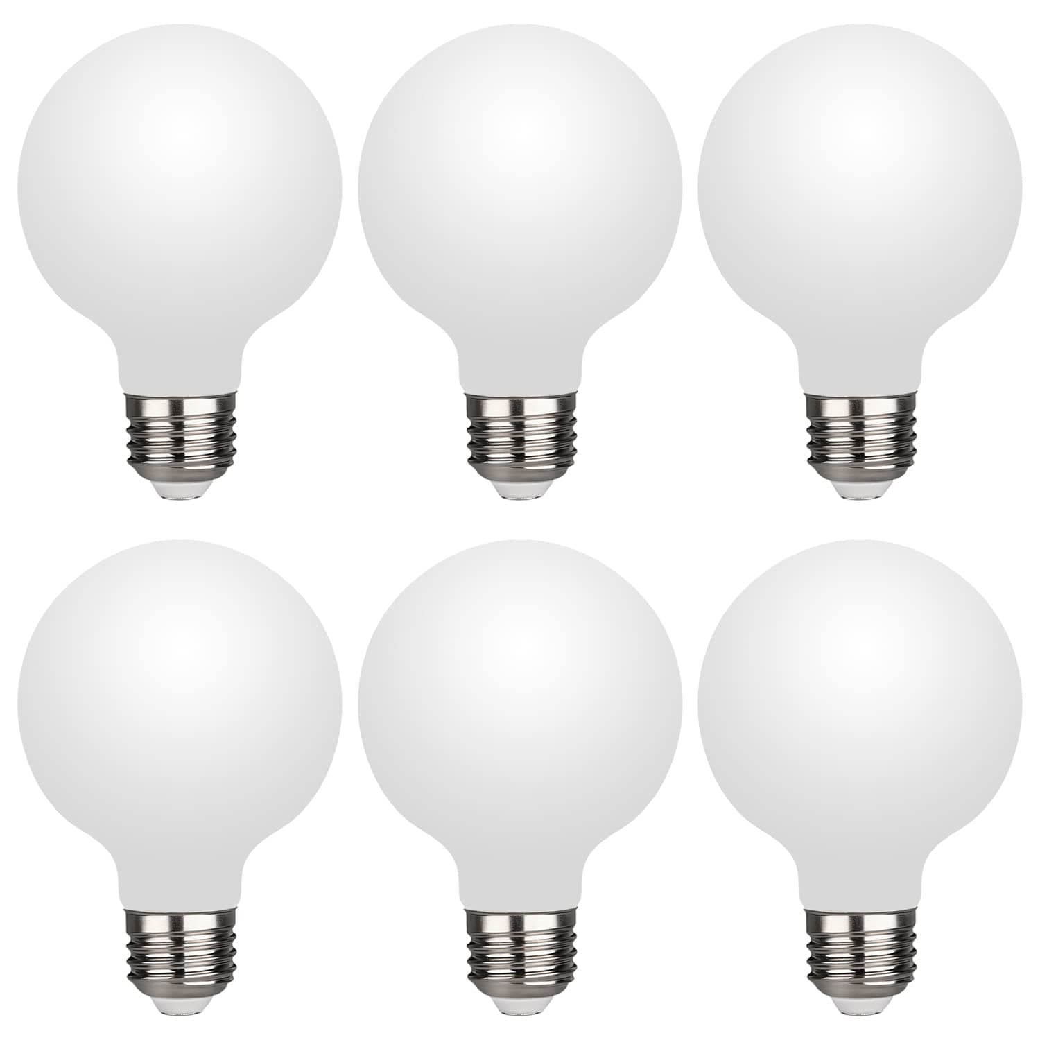 G25(G80) 5W Globe LED Light Bulbs, Soft White 2700K, CRI95 Dimmable 450lm , E26 Base G25 Vanity Bulb, Milky Glass Finishing, Perfect for Makeup Mirror, Droplight, Floor lamp 6 Pack