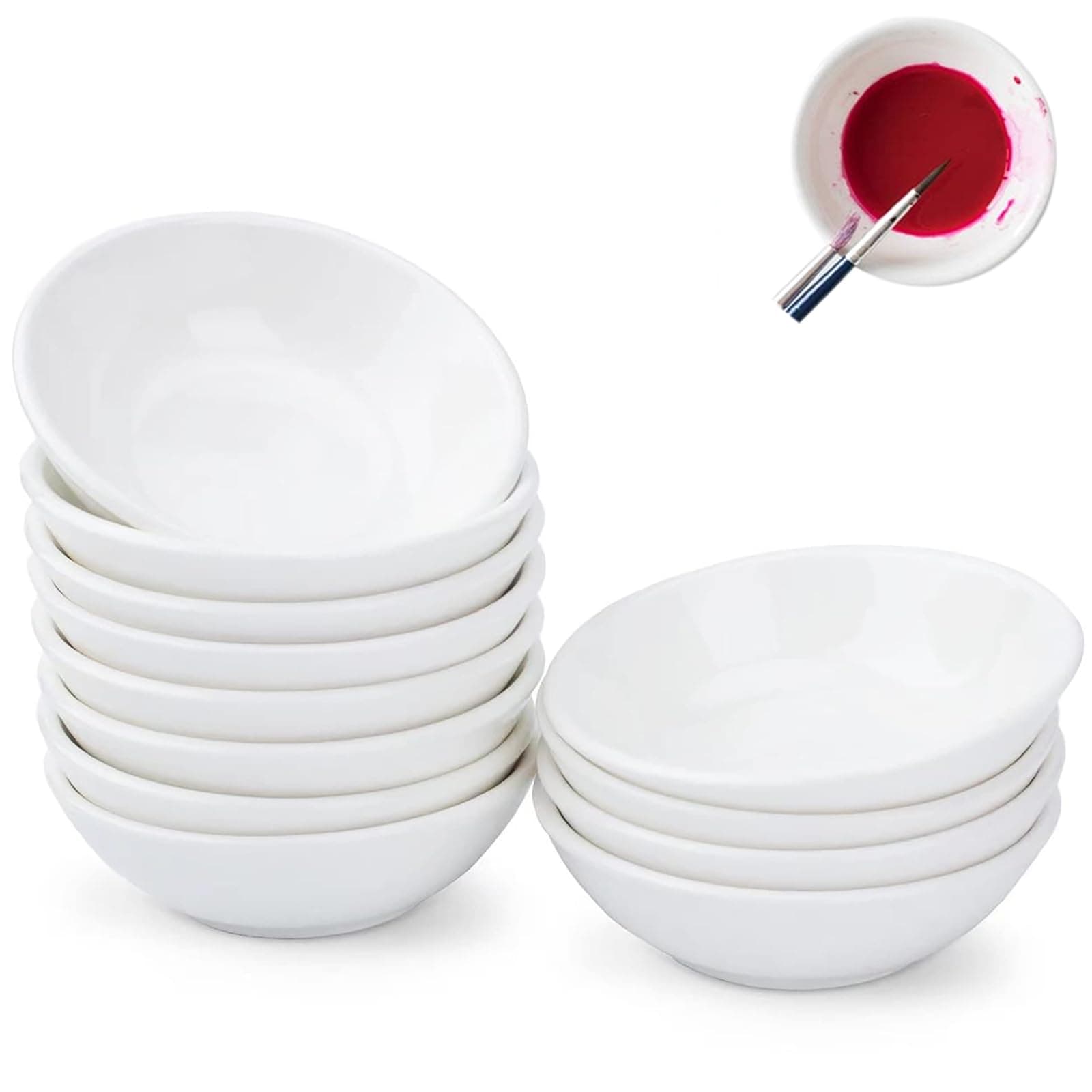 12 PCS Ceramic Painting Color Palette, Empty Watercolor Painting Dish, Porcelain Watercolor Paint Palette Stacking Style Palette for Artist Gouache Pigment Ink Mixing 7.6X2cm