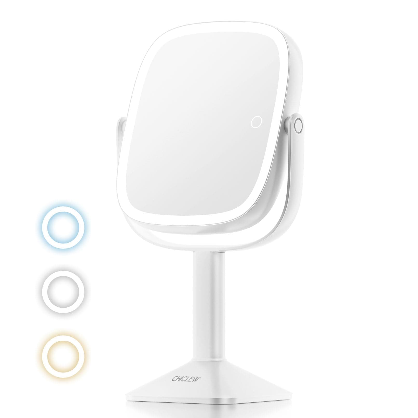 CHICLEW 9” Large Lighted Makeup Mirror, 1X/12X Rechargeable Magnifying Mirror with Lights, 3 Color Modes & Stepless Dimming, 360° Swivel Double-Sided Light Up Table Mirror with Detachable Base