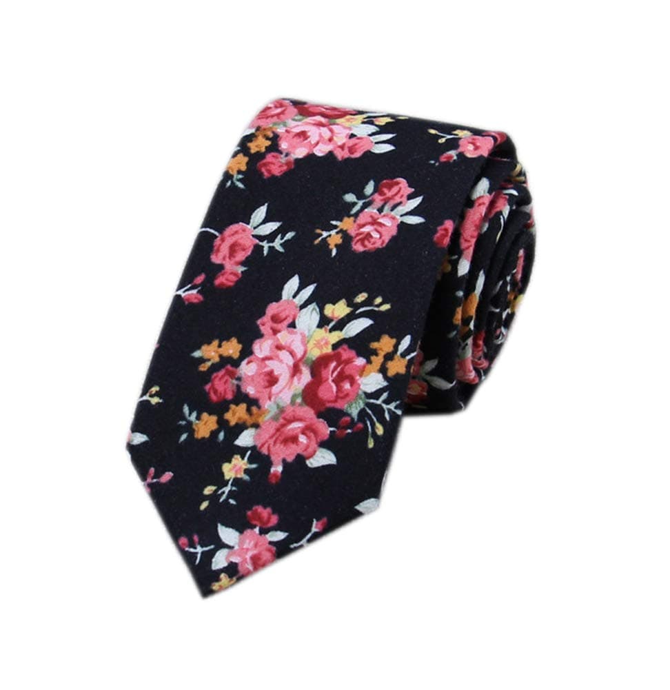 Secdtie Men's Skinny Tie Fashion Causal Cotton Floral Printed Linen Necktie