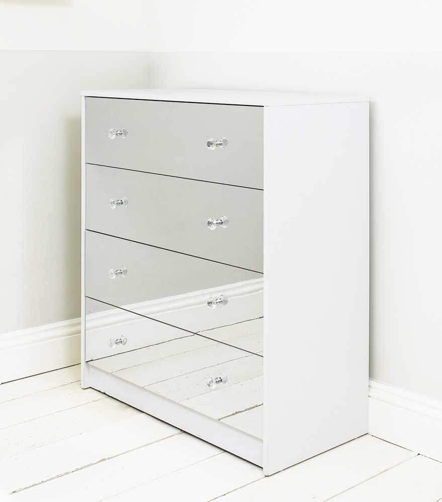 Addspace Four Drawer White Mirrored Chest of Drawers Cabinet Storage Unit Bedroom