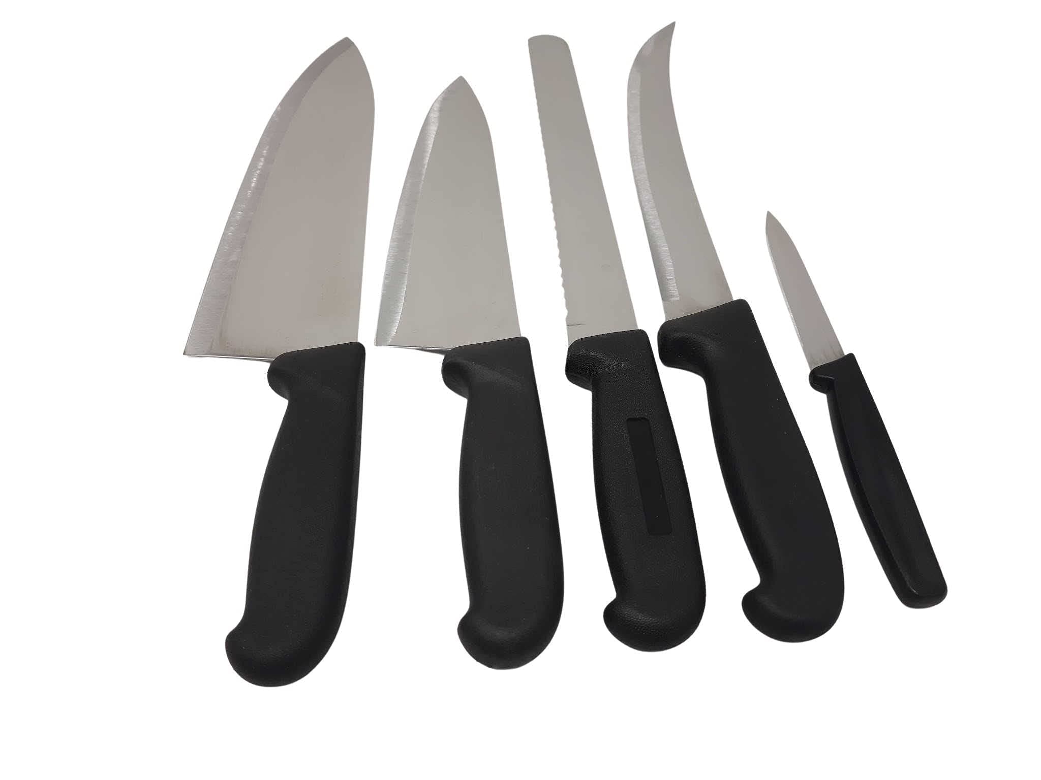 Knife Sets Choose 5, 10, or 15 Piece Set - Black Handle - Razor Sharp Commercial Kitchen Cutlery - Cook's Knives (5 Piece Set)