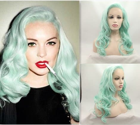 Xiweiya Mint Green Wig Long Body Wave Piano Green color Synthetic Lace Front Wig for Women Heat Resistant Fiber Hair Replacement Wig Half Hand Tied Wig Soft Wavy Wig