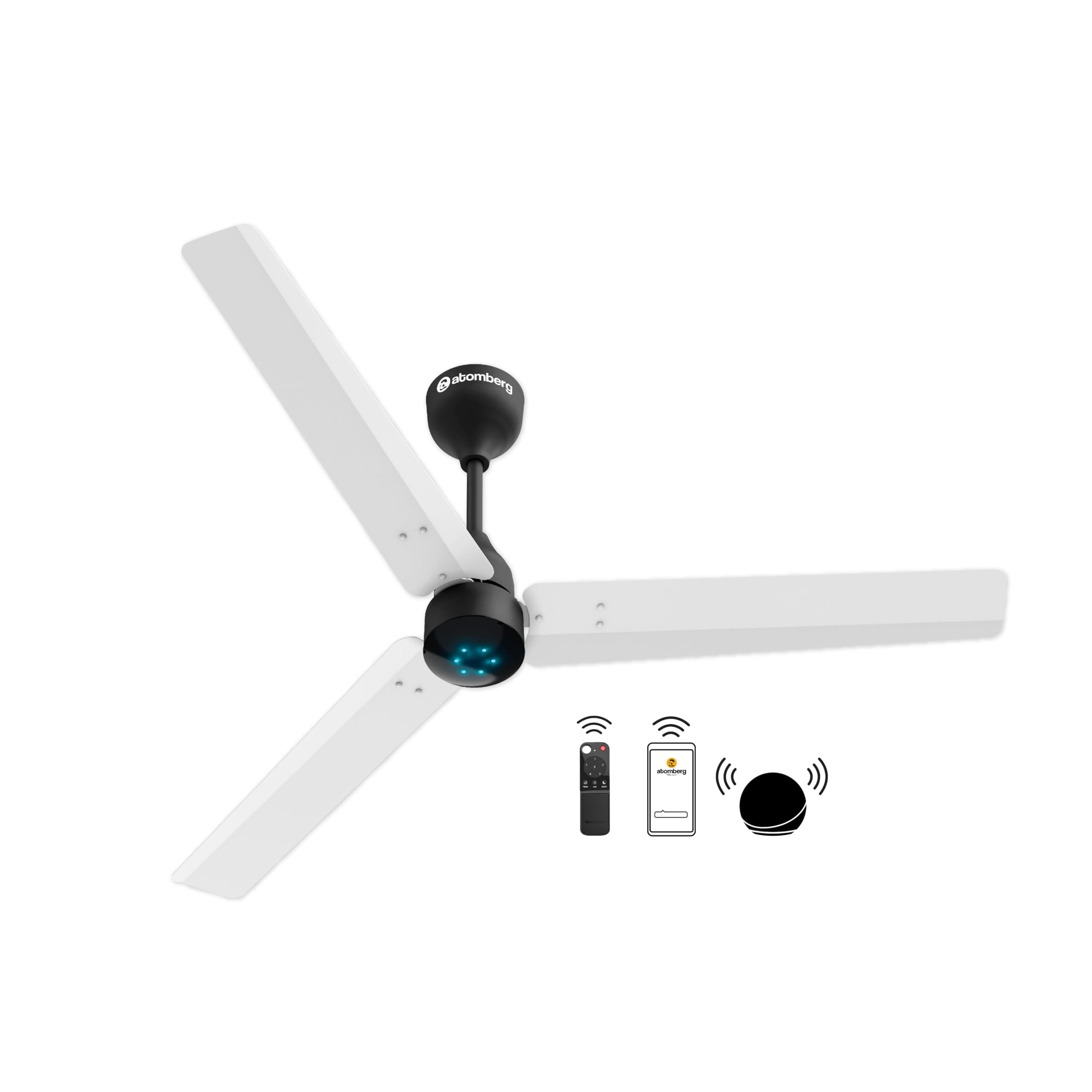 Renesa Smart 1200mm BLDC Ceiling Fan with IoT & Remote | Energy Efficient Ceiling Fan | Ceiling fan for Living Room | High Air Delivery with LED Indicators (White & Black)