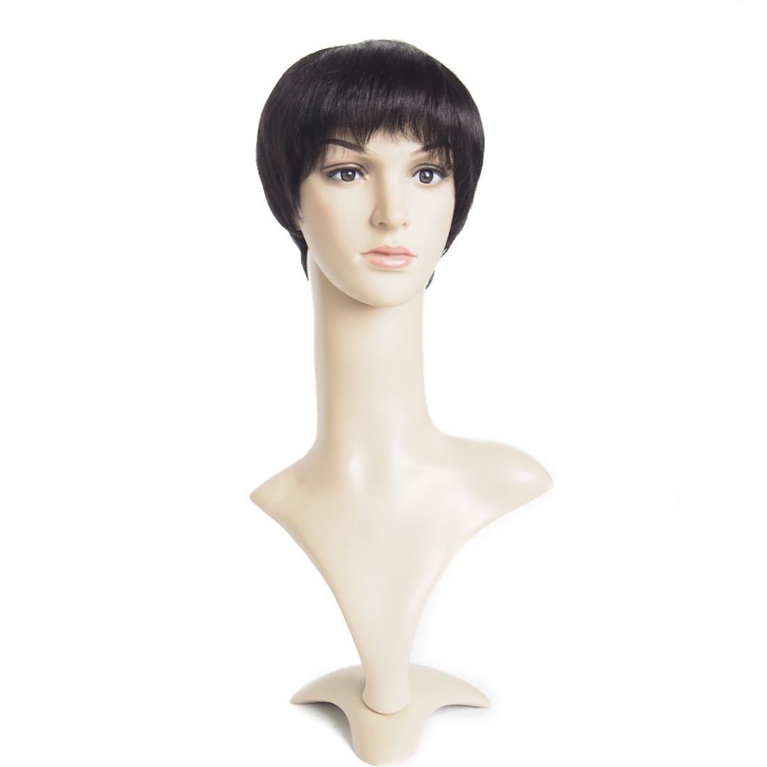 Angel Wave(TM)6 Inch Short Full Wig Silky Straight Cut Human Hair with Bangs 100% Unprocessed Brazilian Remy Human Virgin Hair Wigs for Women (1B)