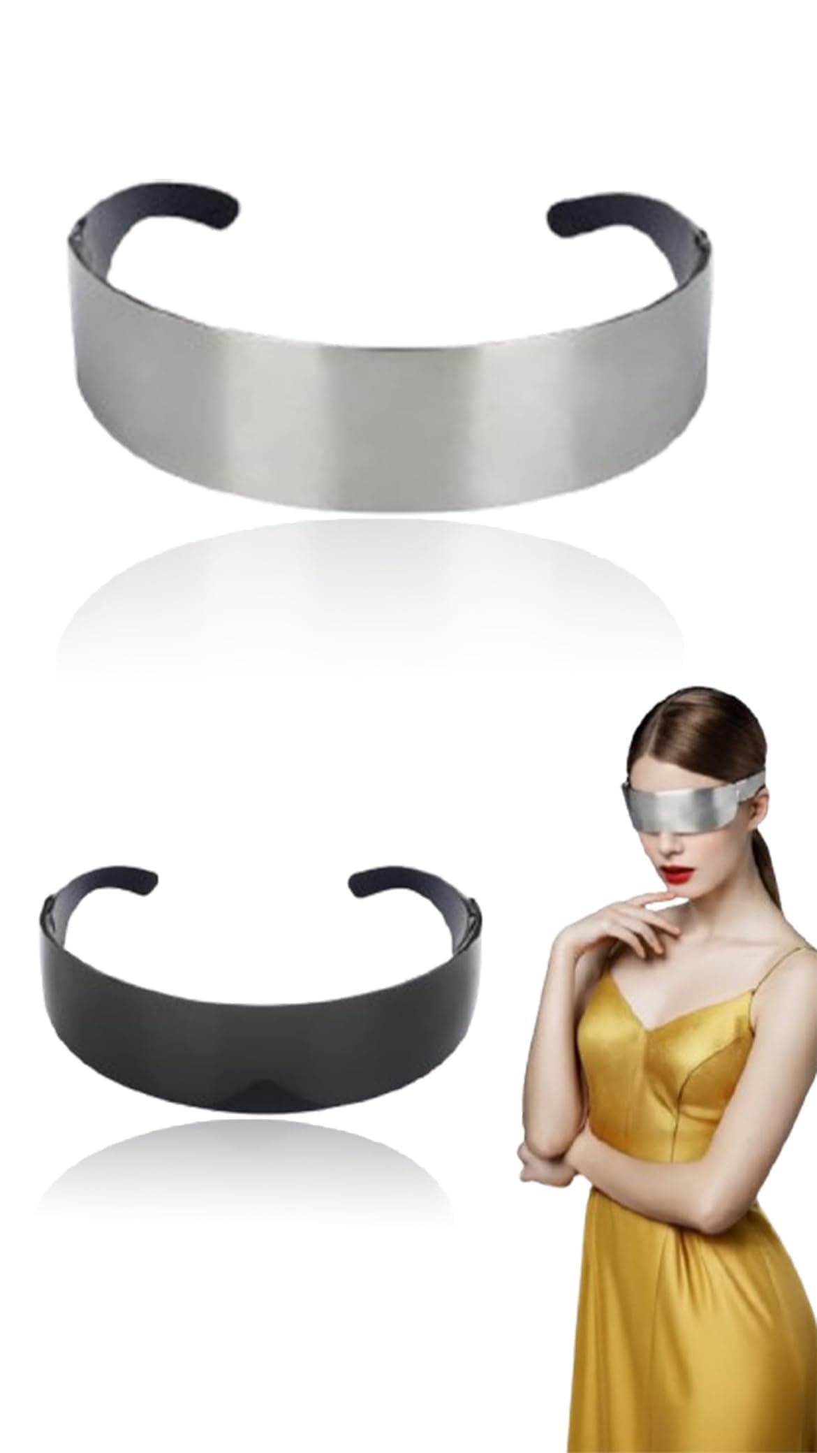 Futuristic Cyclops Mirror Sunglasses - Silver & Black - Creative Party Costume Eyewear