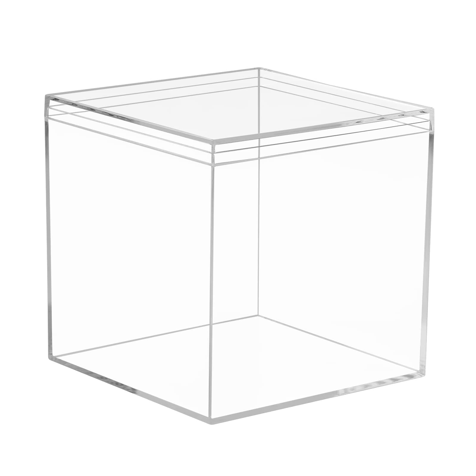 Clear Acrylic Square Cube Boxes, Plastic Square Cube Containers with Lid Plastic Storage Organizer 5.9x5.9x5.9 Inches for Candy Pill,Tiny Jewelry Beads, Coins, and findings, Craft Supplies
