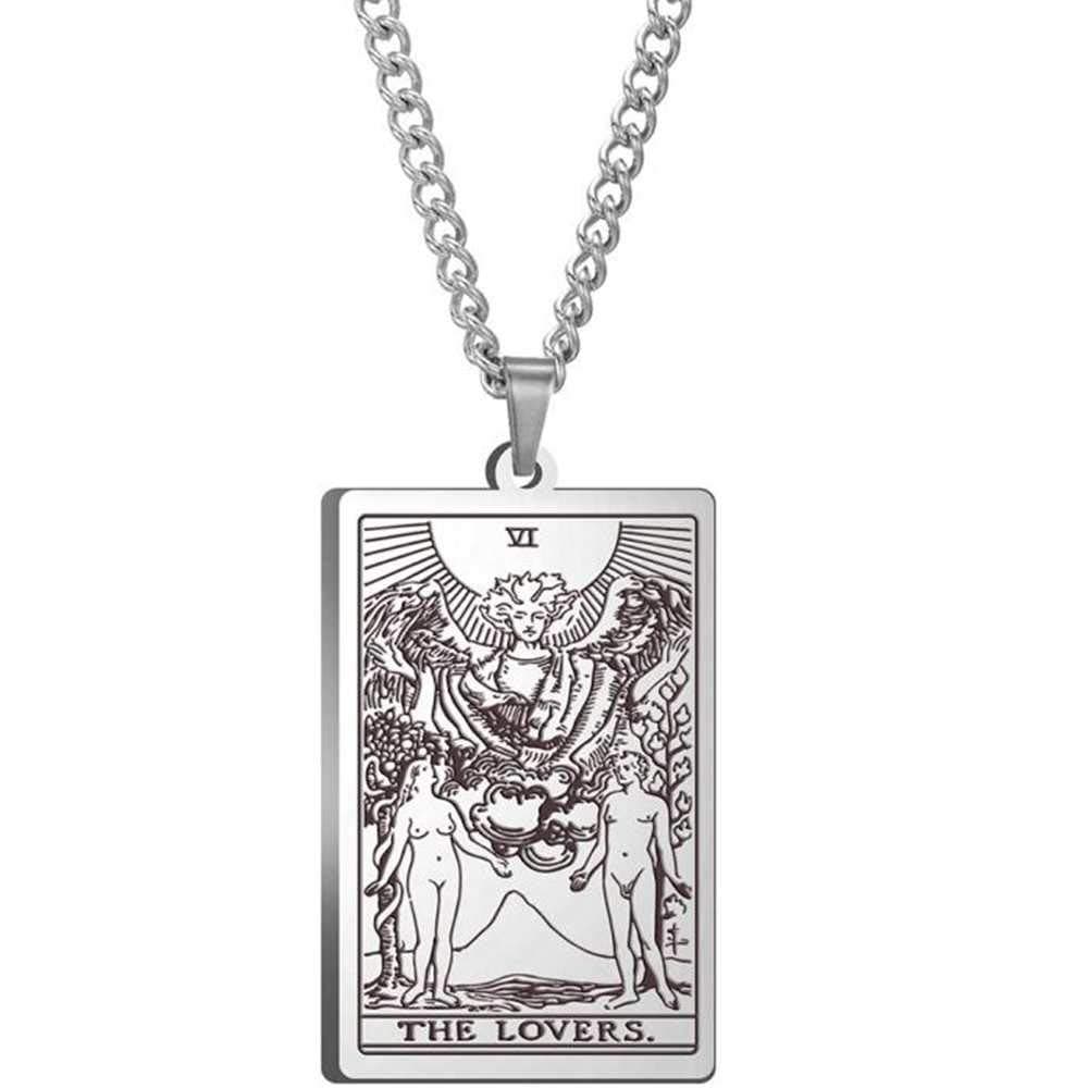 Retro Vintage Stainless Steel Tarot Card Rider Waite Pendant Necklace