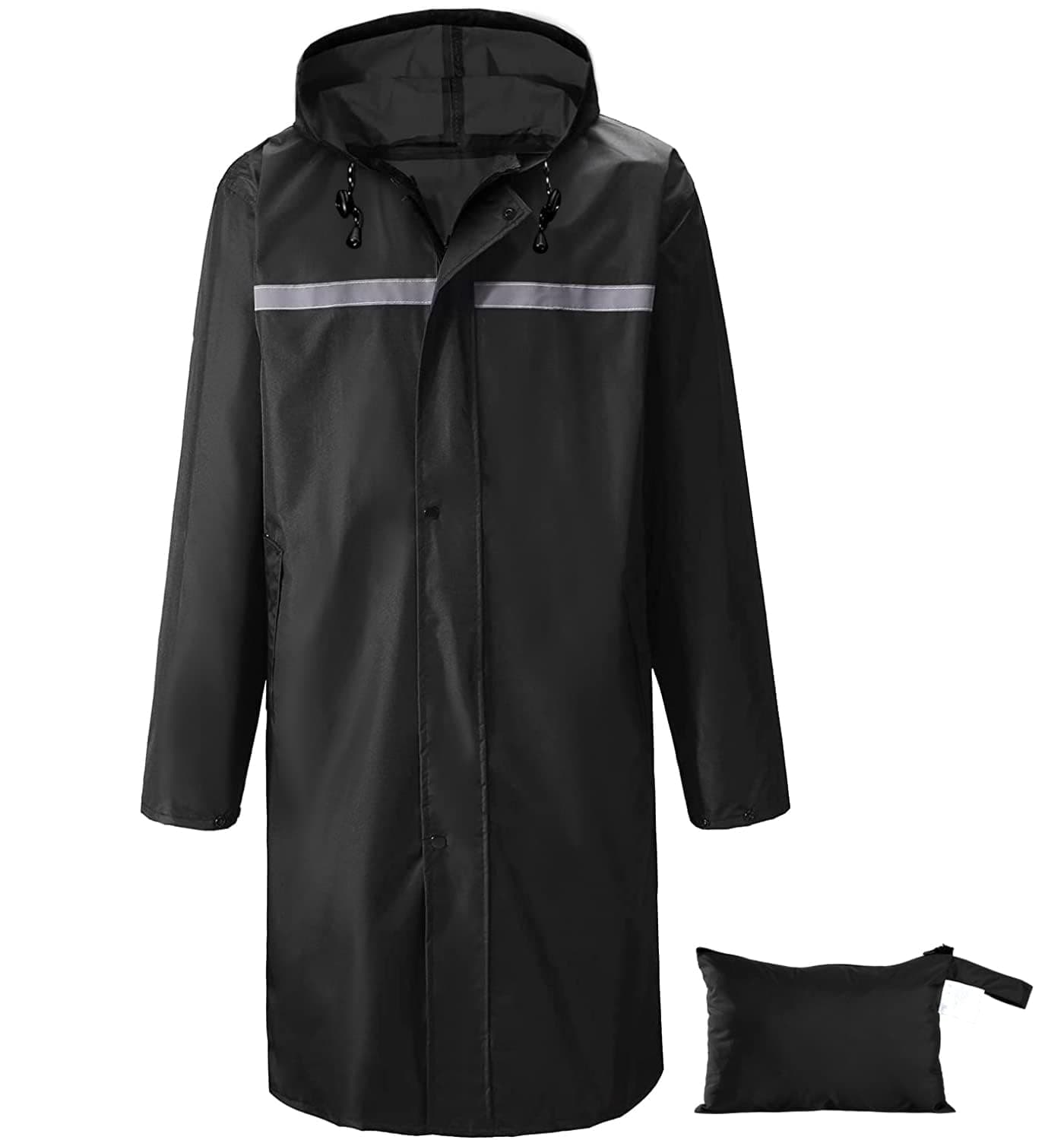 Men’s Waterproof Hooded Raincoat, Lightweight Packable Windproof Long Rain Jacket with Reflective Strip