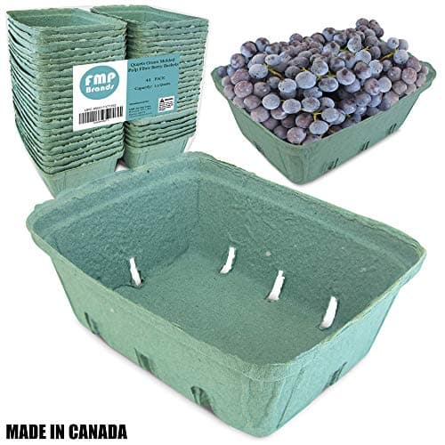 [44 Pack] 1.5 Quarts Green Molded Pulp Fiber Berry Basket Produce Vented Container for Fruit and Vegetable, Farmer Market, Grocery Stores and Backyard Party