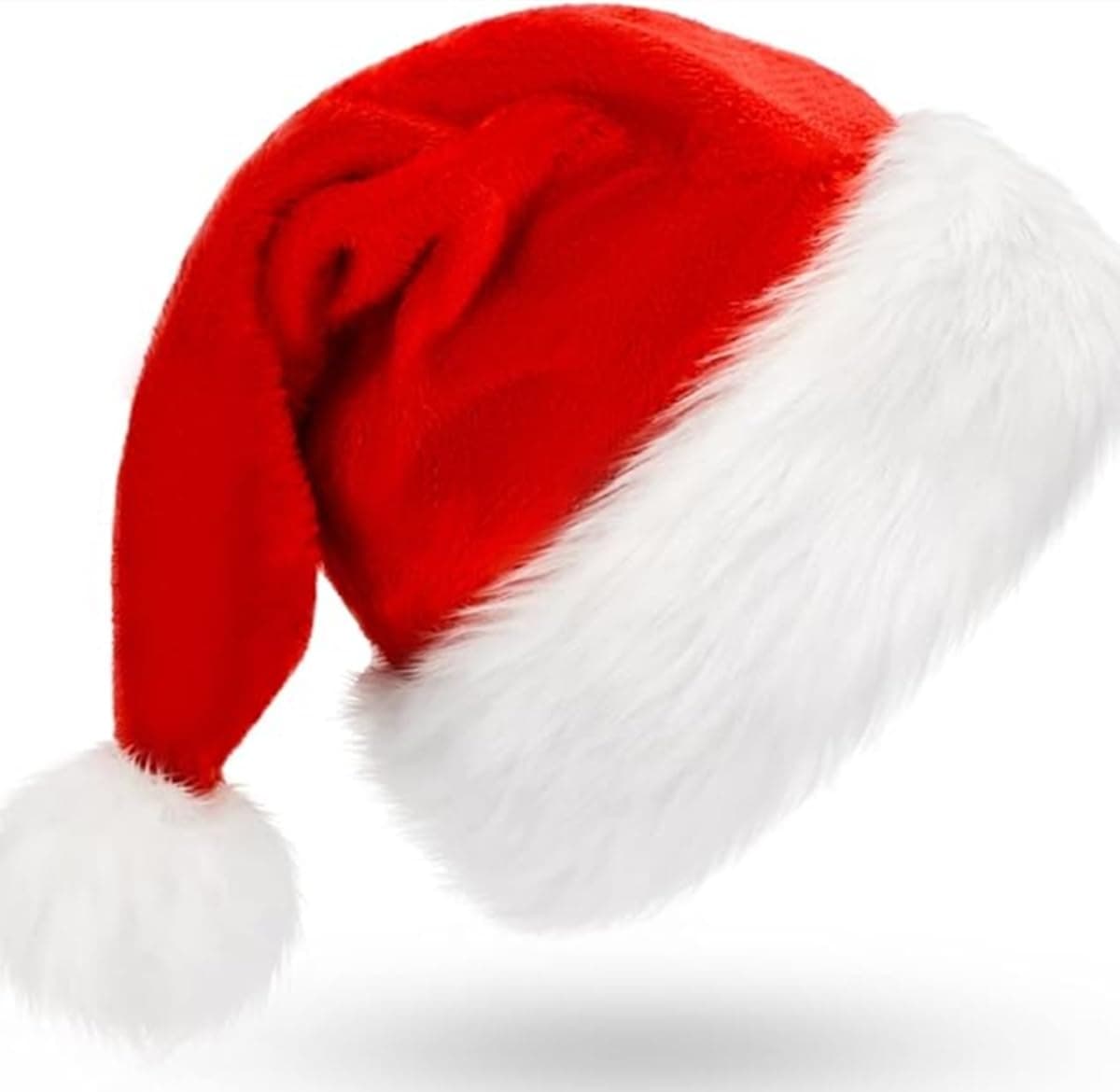 Christmas Hat Santa Hat for Adult Red Fluffy Christmas Santa Hat for Adults Men Women with Plush Comfort Liner for Christmas Stocking Gift New Year Party Xmas Headwear