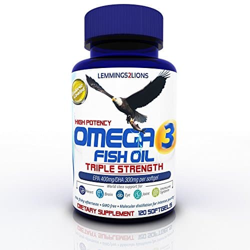 American Made Triple Strength Fish Oil (120's) – Ultra EPA-DHA Omega 3 Fish Oil Capsules - Thats 70% Essential Fatty Acids Per Omega 3 1000mg Fish Oil Pill for One a Day Convenience + Ebook