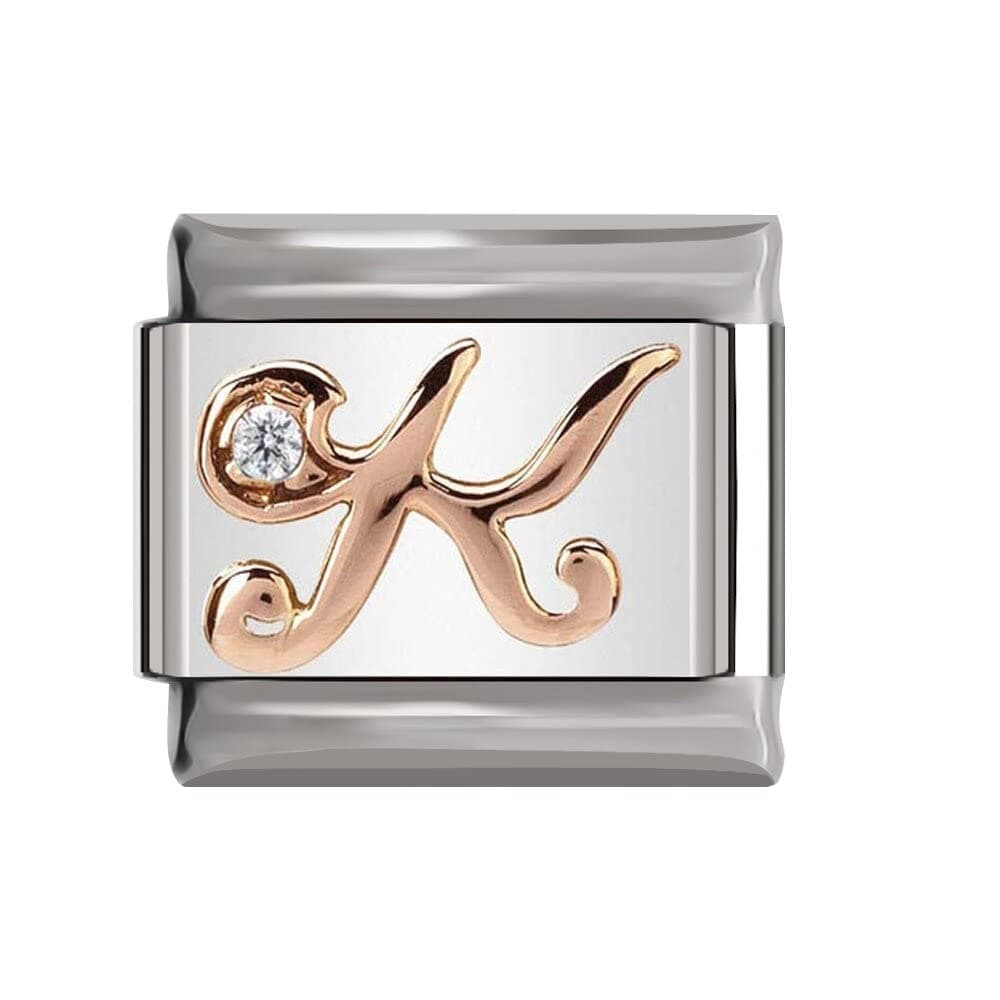 Italian CharmsRose Gold Letter A-Z Charm Link fits all 9mm Bracelet - UK stock