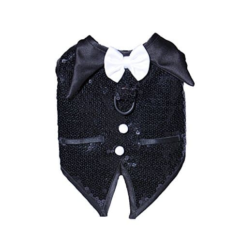 Hollywood Poochie Tux Sequins and Satin Vest, Medium, Black and White