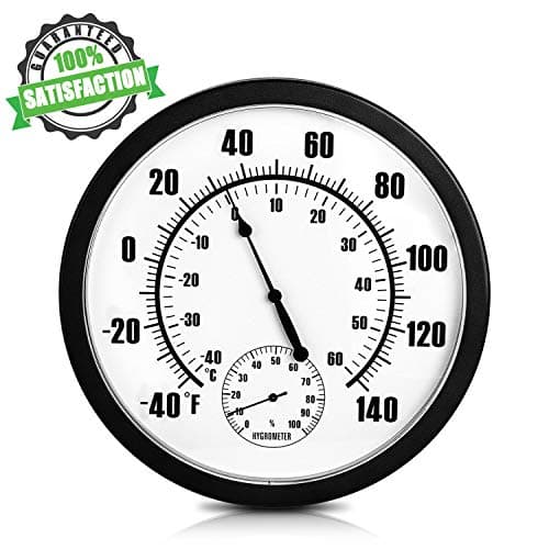 Indoor Outdoor Weather Thermometer Hygrometer 10” Decorative Wall Thermometer Round Dial Thermometer No Battery Needed